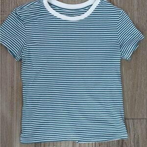 Frame Denim Teal and White Striped Tee Cotton 100%